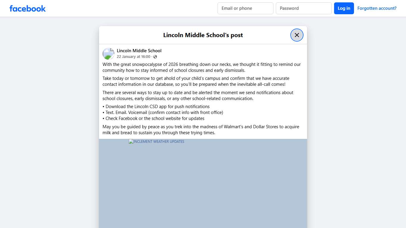 With the great snowpocalypse of... - Lincoln Middle School Facebook