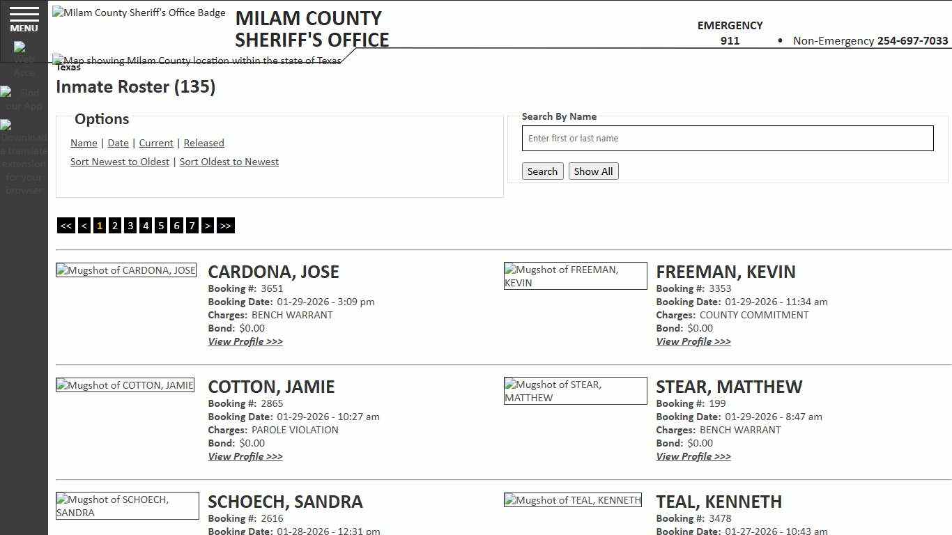 Inmate Roster - Current Inmates Booking Date Descending - Milam County Sheriff TX