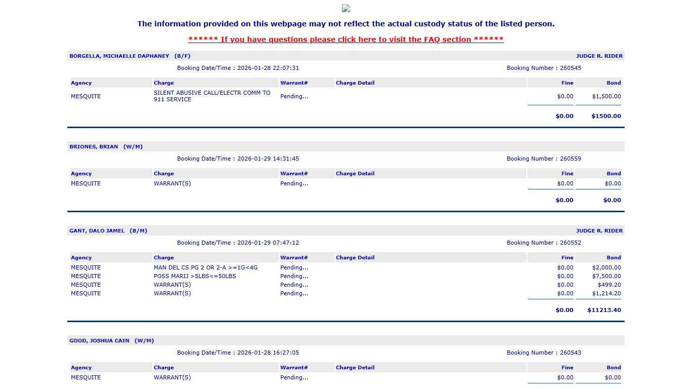 Jail List - Mesquite Police Department